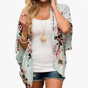 Floral Print Kimono • loose sleeve • chiffon • cardigan blouse • coverup
